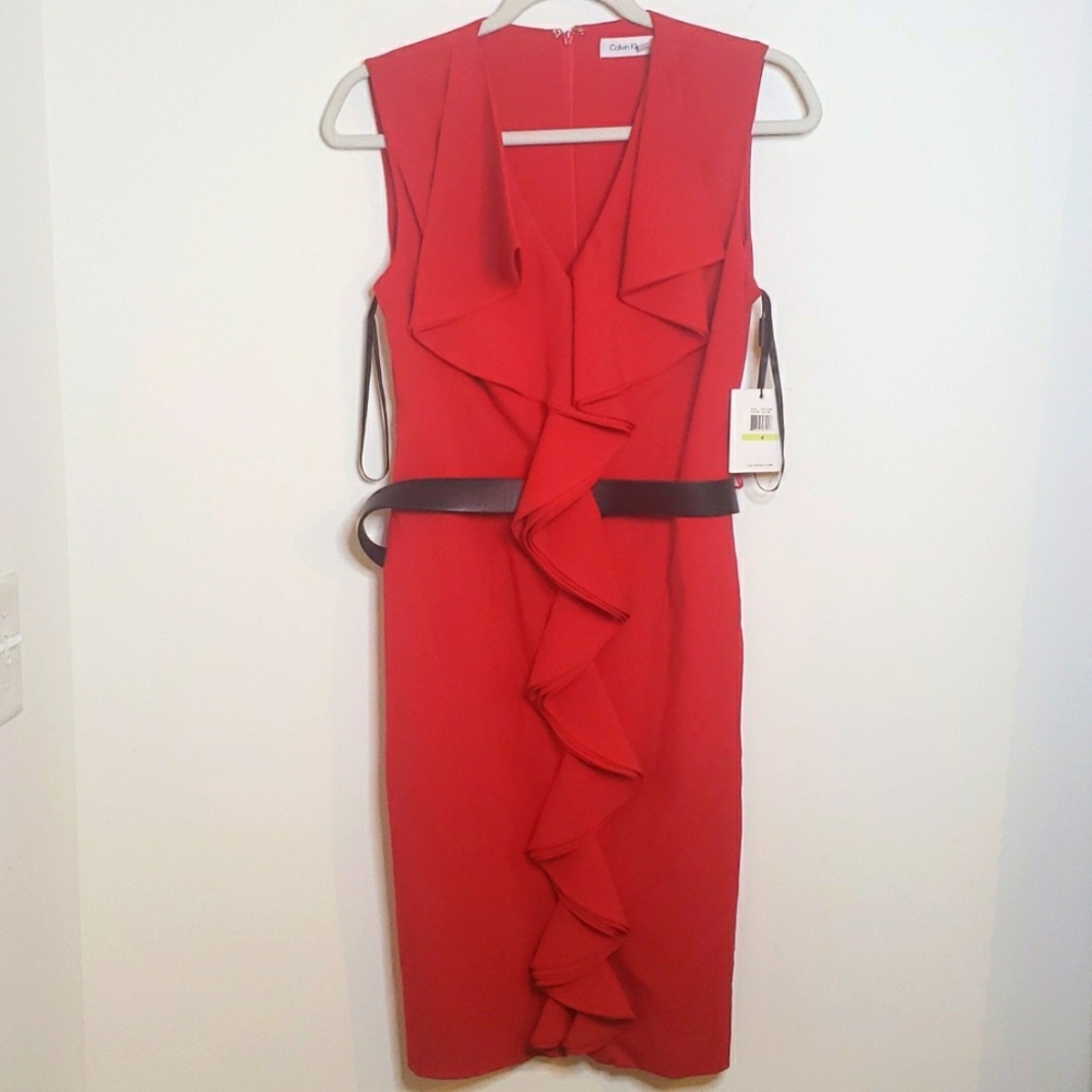 Calvin Klein Red Hot sleeveless fitted dress